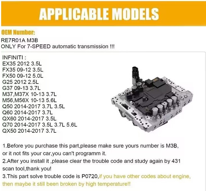 Transmission Valve Body RE7R01A TCM For 2014-2016 Infinity Q50 AWD 31705-X132C