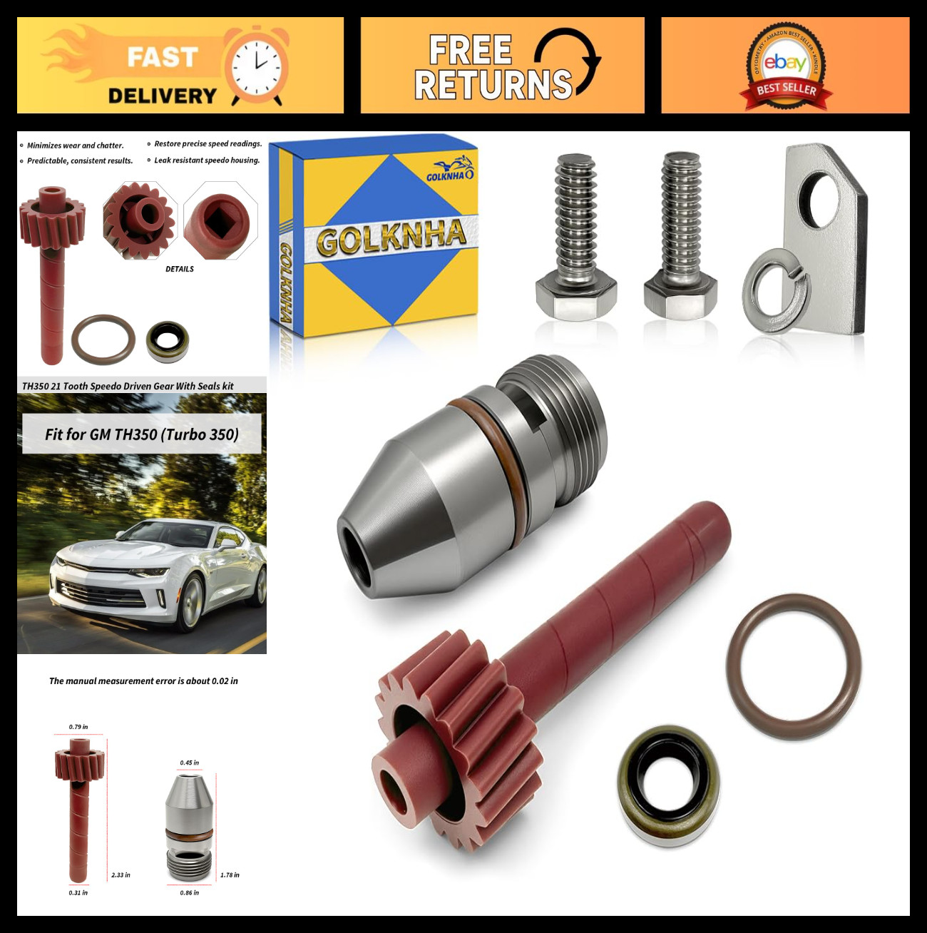21-Tooth Speedometer Driven Gear Kit for Turbo 350, Includes Seals & Bracket