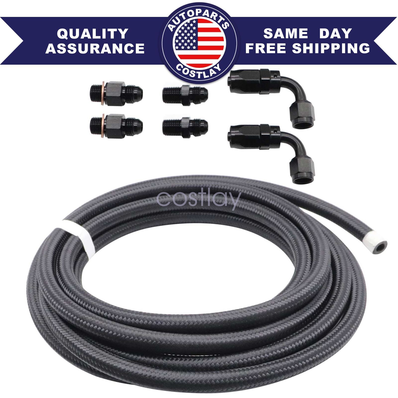 4L60E 4L65E Automatic Transmission Cooler Line Kit Black -6 AN Steel Braided