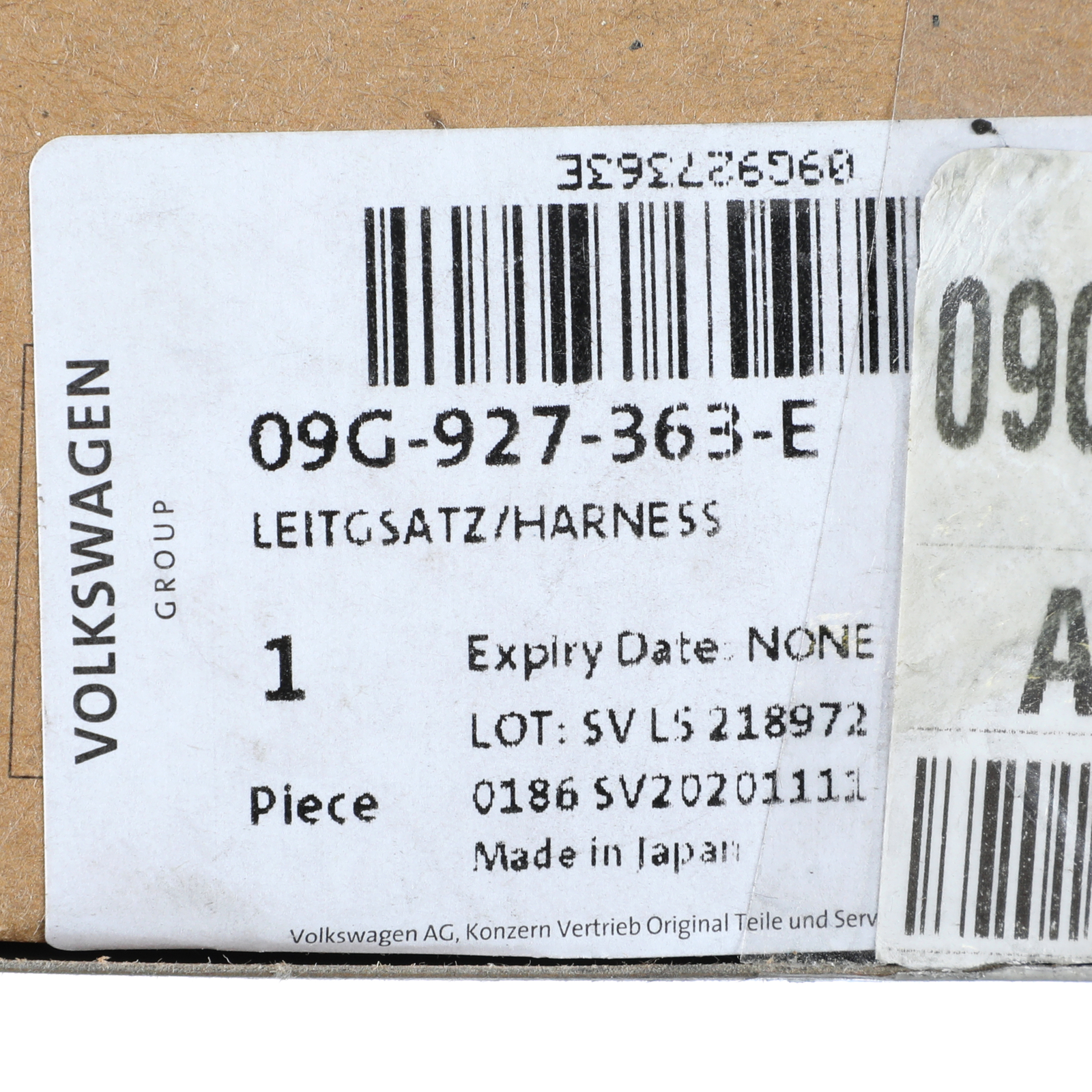 Genuine Volkswagen 2011-2017 Golf 6 Speed Gearbox Harness Wiring 09G-927-363-E