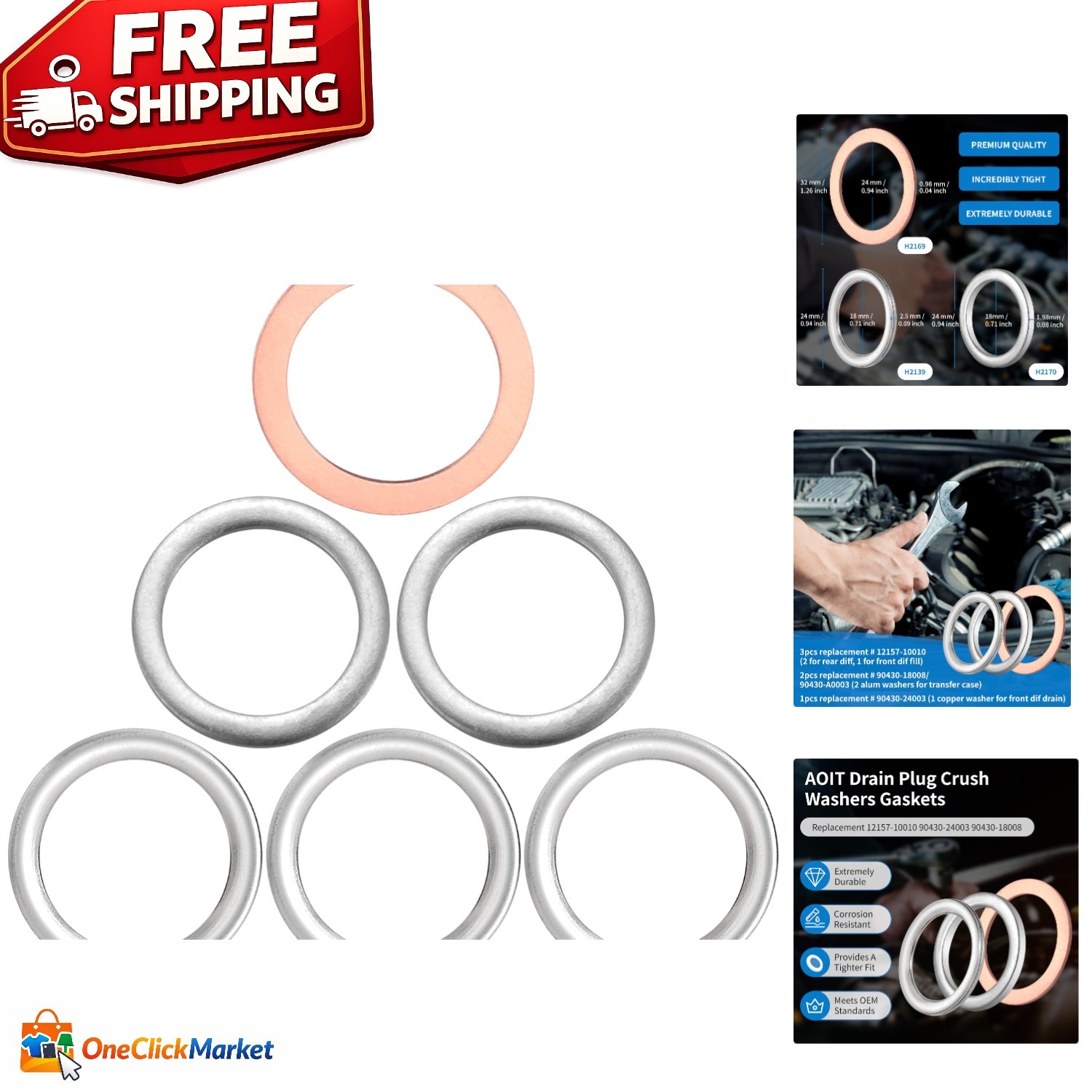 Copper Drain Plug Washers Compatible with Land Cruiser, Tundra – 6 Pack