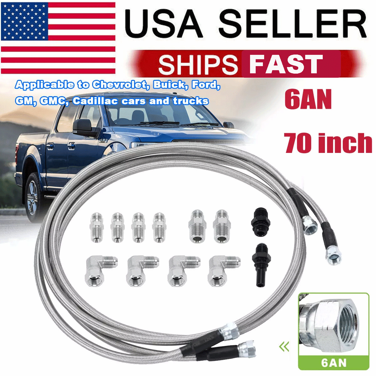 For GM 4L60E 4L80E Flexible SS Braided Transmission Cooler Lines Kit -6AN Hose