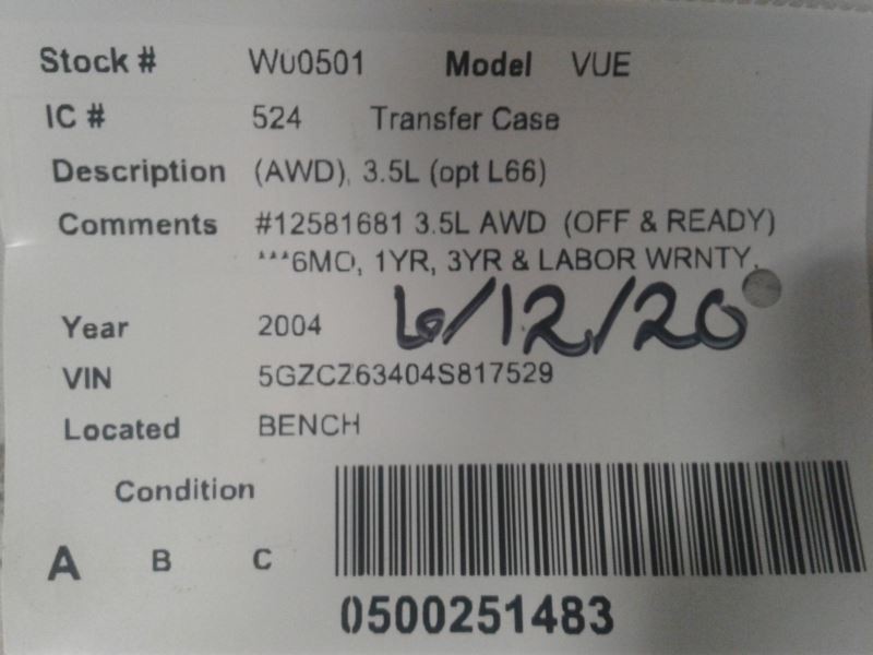 Transfer Case 3.5L 2004-2007 04-07 SATURN VUE AWD 3.5L 115K Miles, Tested