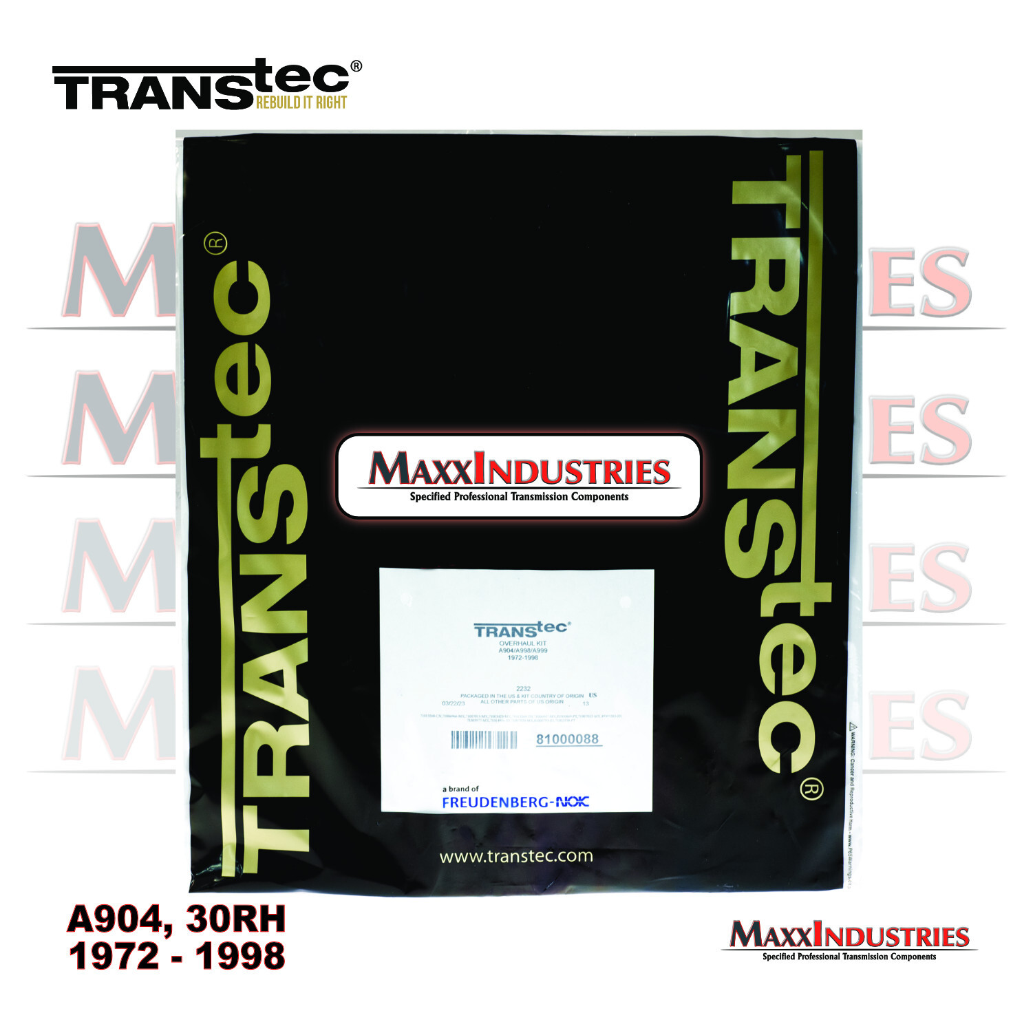 A904 TF6 Transmission Rebuilt Kit Transtec Master Kit less Steels 1972 – 1998