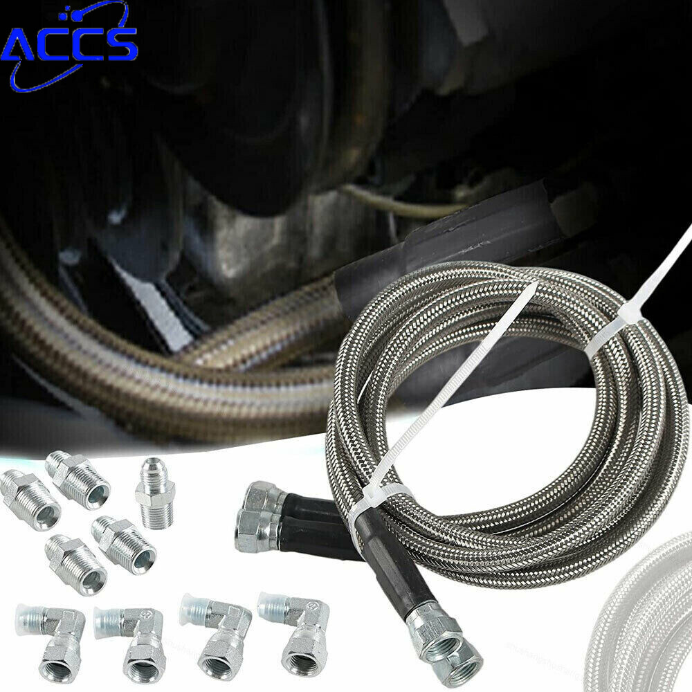 52” Length SS Braided Transmission Cooler Hoses Fittings For TH350 700R4 TH400