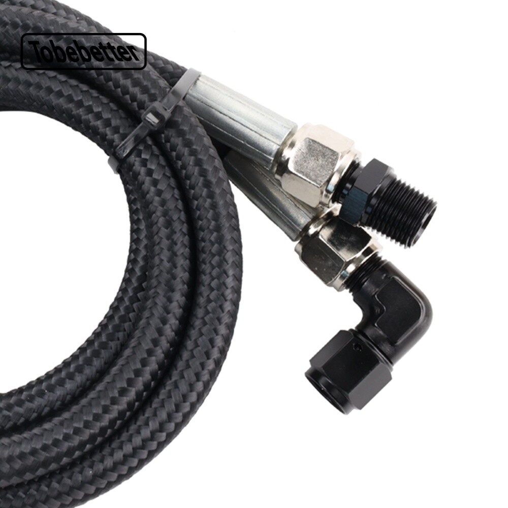 Black 52” Nylon Braided Transmission Cooler Hose Line Fitting TH350 700R4 TH400