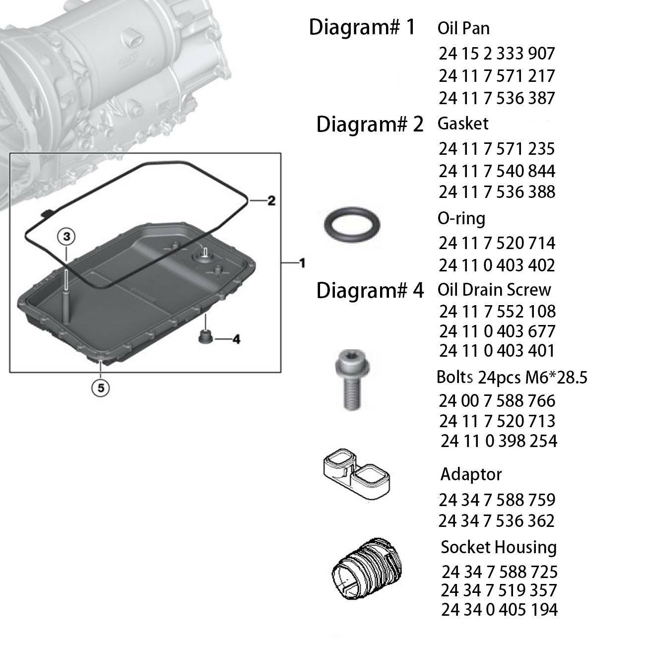 FIT BMW E60 E71 E82 E88 E89 6HP19 Transmission Oil Pan Repair kit 24117571217