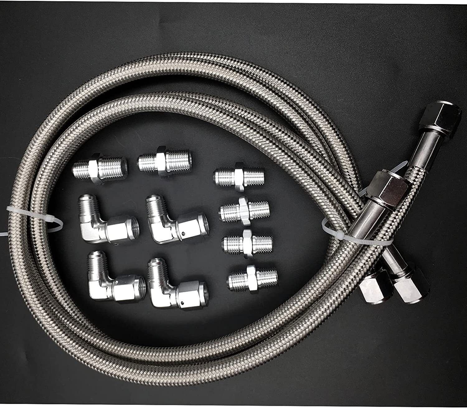 SS Braided Transmission Cool Hoses Lines Kit For Chevy Ford TH350 700R4 TH400