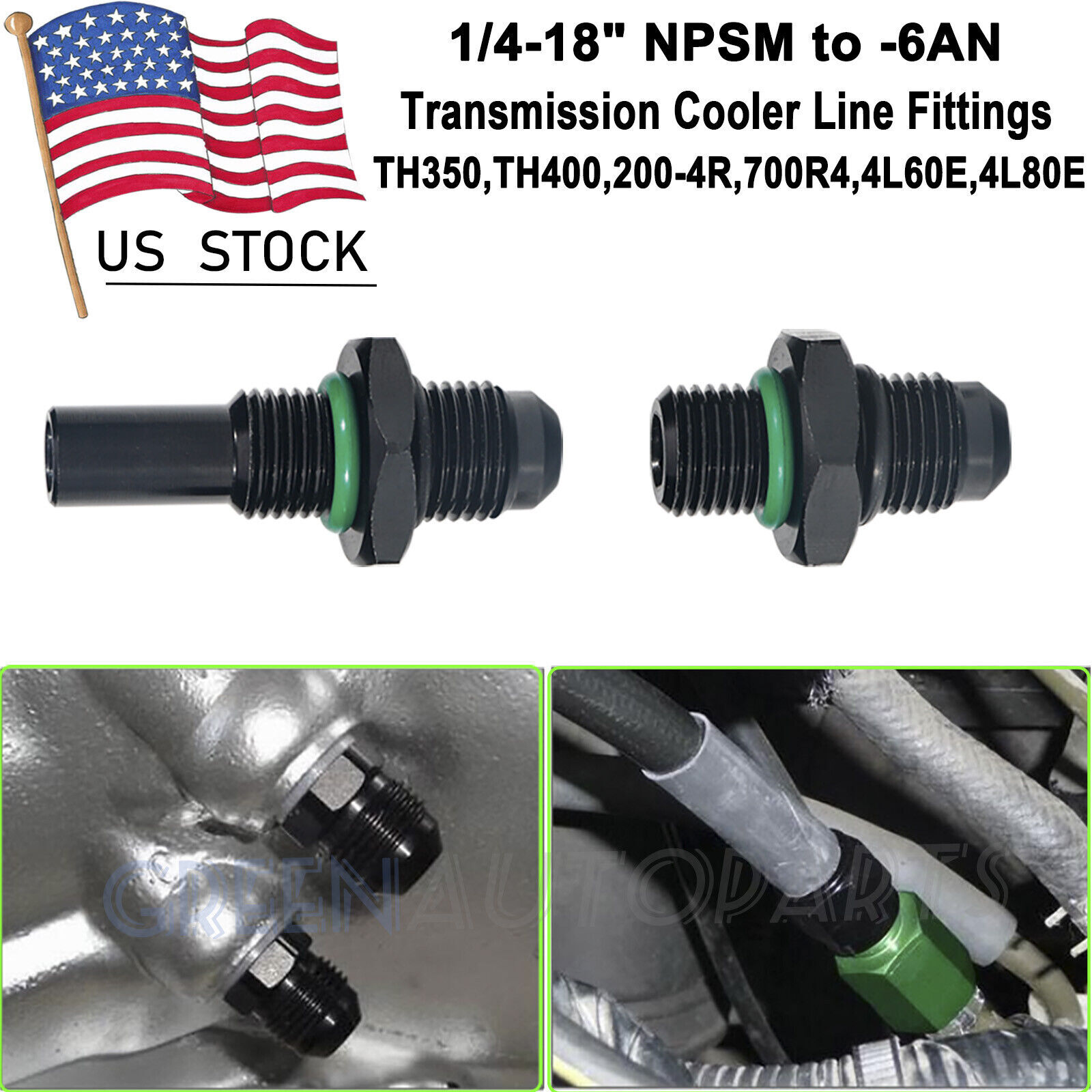 Transmission Oil Cooler Line Adapter 1/4 NPS to -6AN Threads Fittings Fit 4L60E