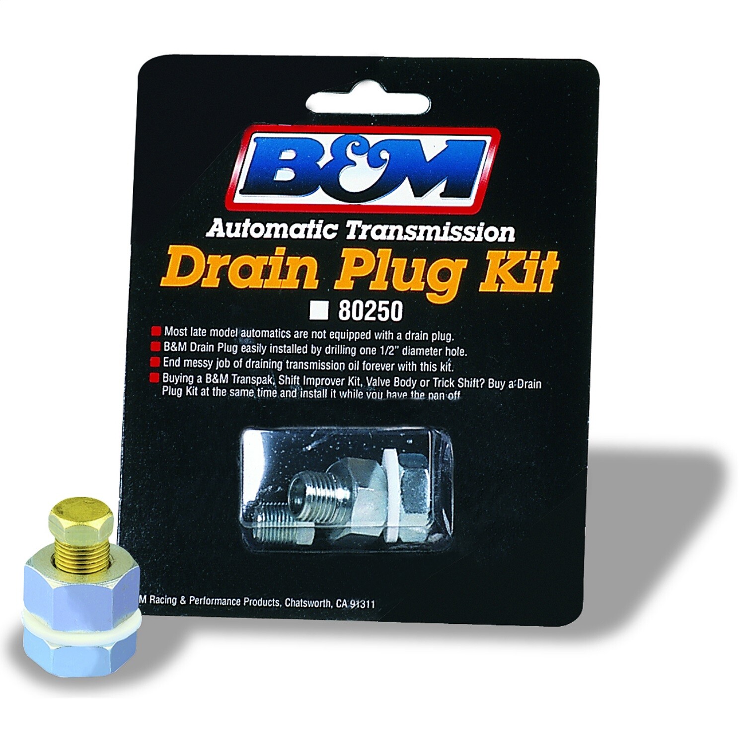 B&M 80250 Drain Plug Kit Transmission Oil Pan Drain Plug