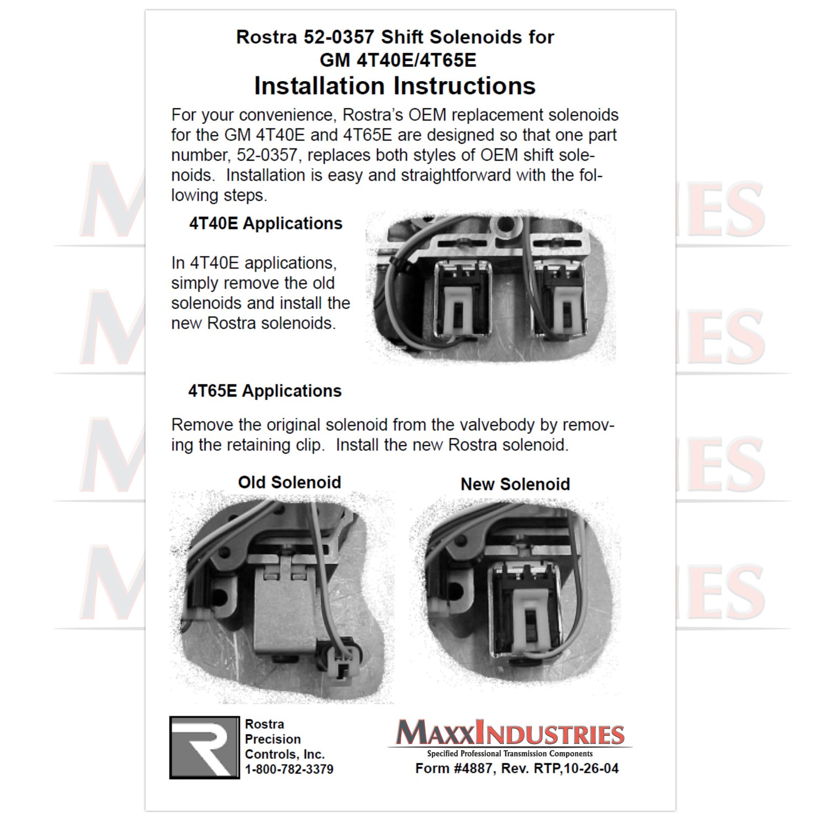 1995-05 4T40E 4T45E Transmission Sift Solenoid Set Rostra 52-0357 (OE 24207236)