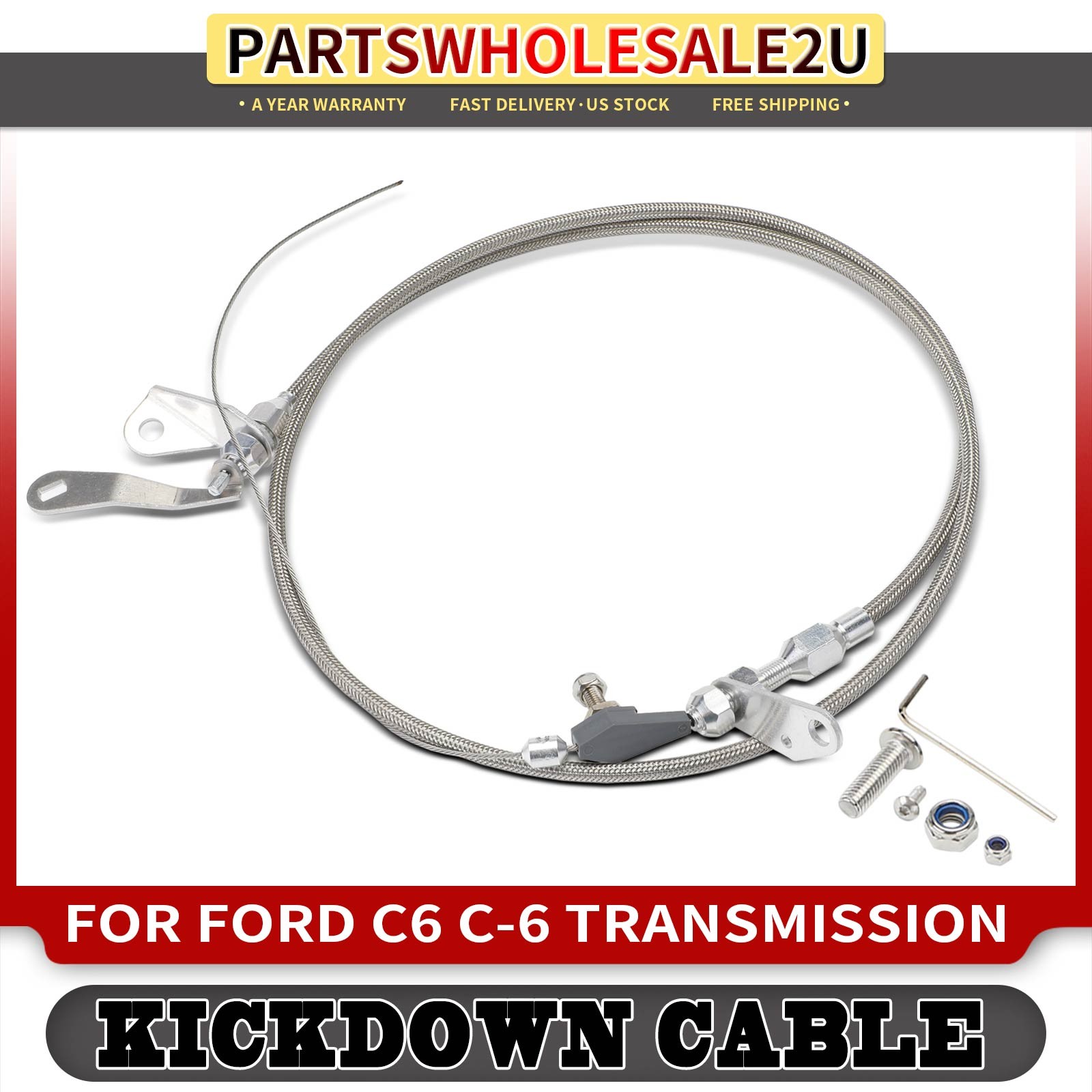 47.24″Braided Stainless Steel Transmission Kickdown Cable for Ford C6 C-6 Trans