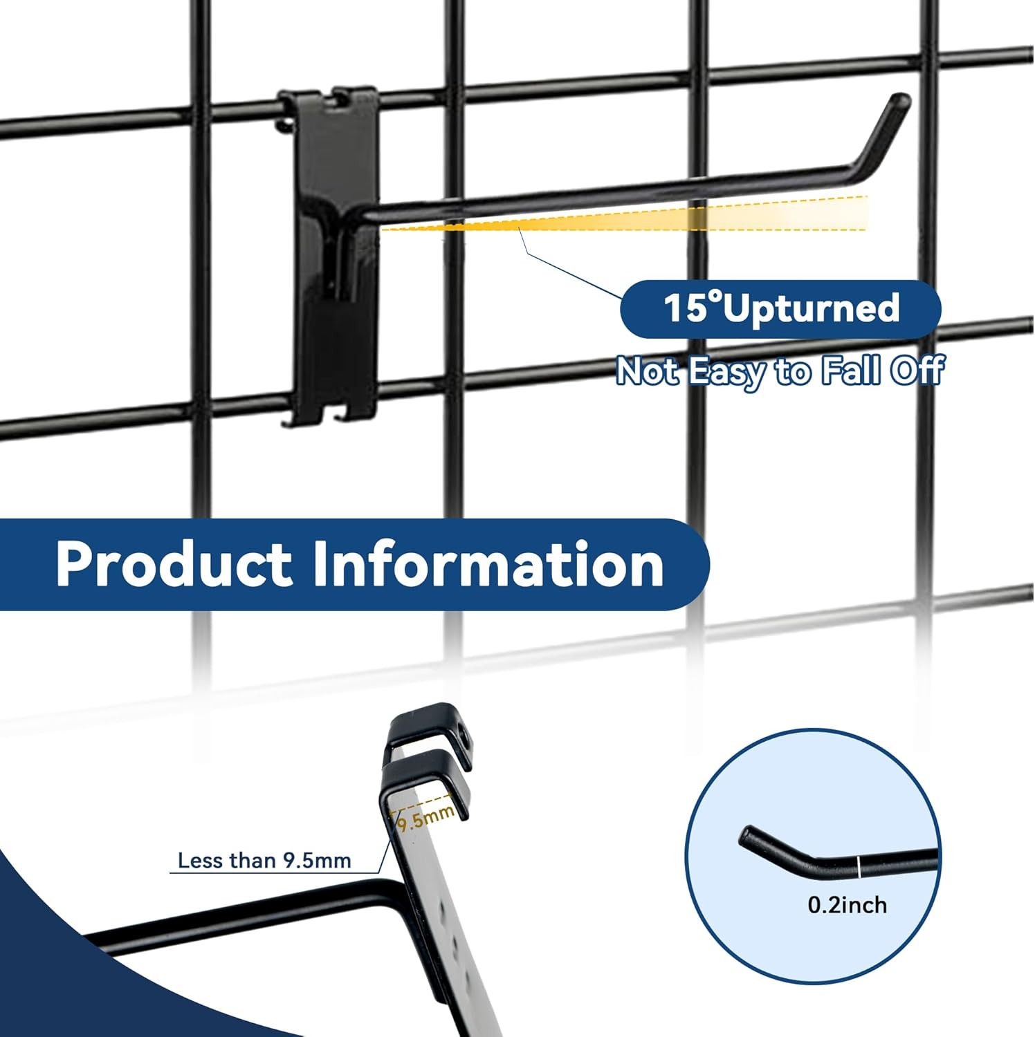 Alyoen Gridwall Hooks 2in, Grid Wall Hangers, Black Panel