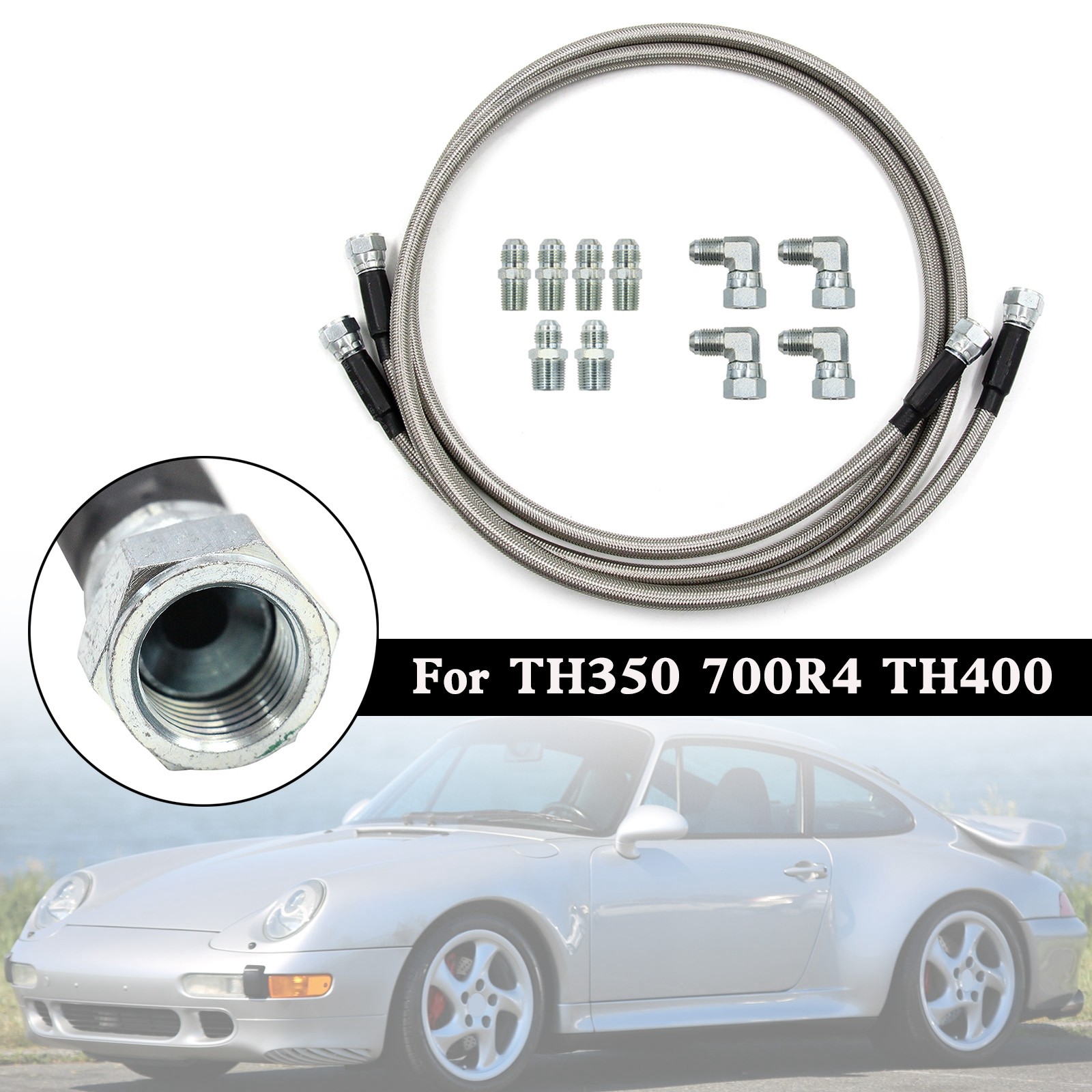 52″ Length SS Braided Transmission Cooler Hose Lines For TH350 700R4 TH400