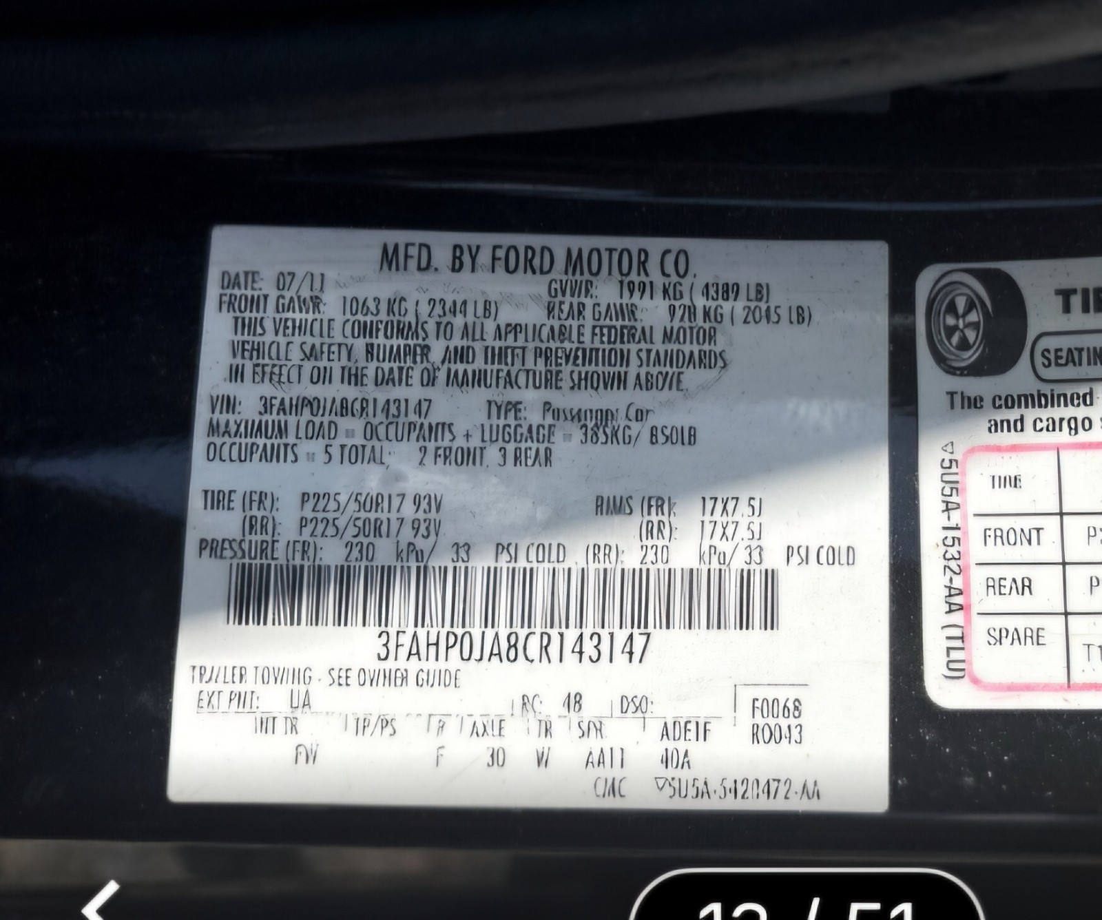 2012 Ford Fusion Automatic Transmission Shift Lever Assembly 9E5P7K004TD35B8 OEM