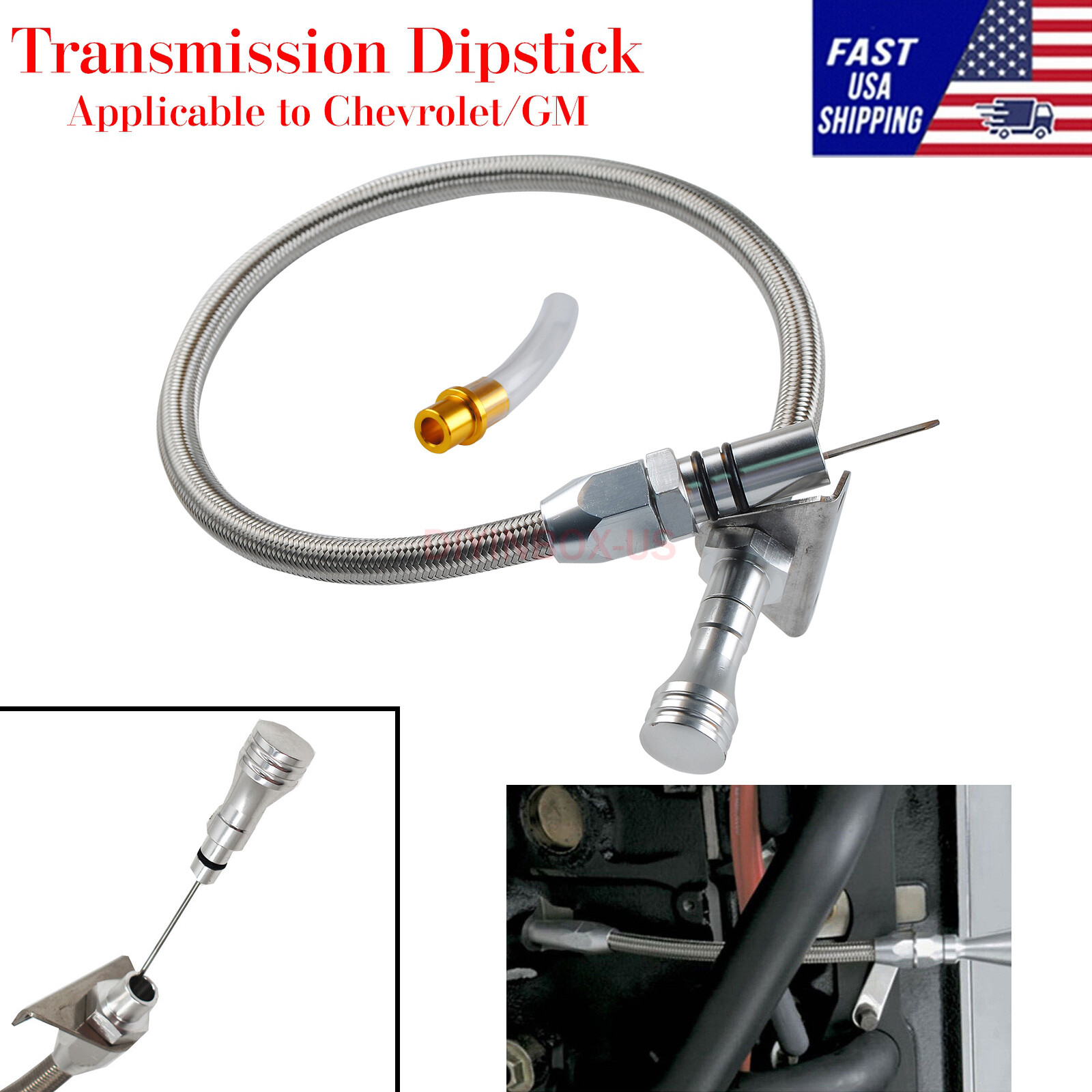 Silver For GM Chevy Flexible Stainless Trans Dipstick TH350 TH400 Turbo SBC BBC