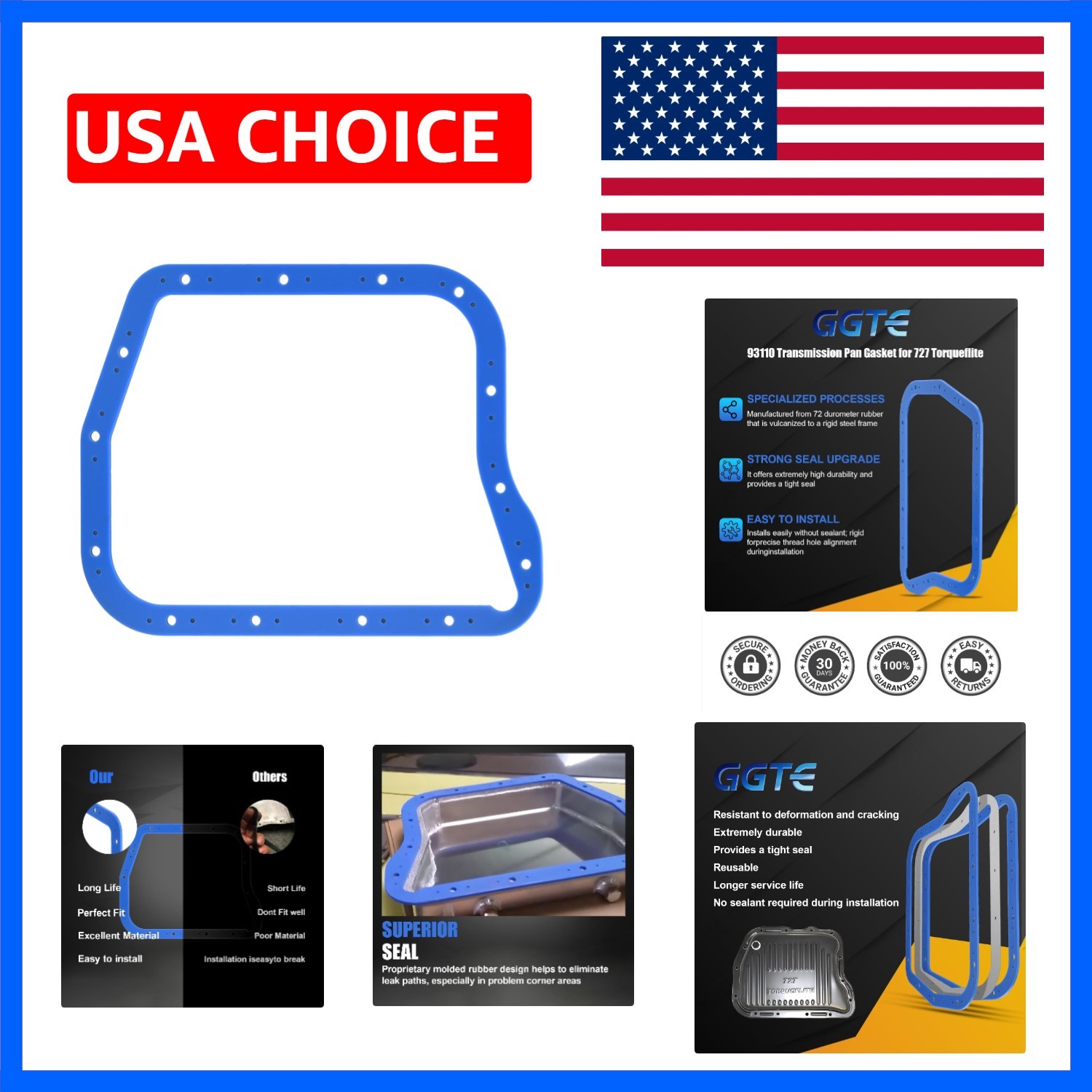 Transmission Oil Pan Gaske for 727 Torqueflite, Silicone Molded Over Steel Tr…