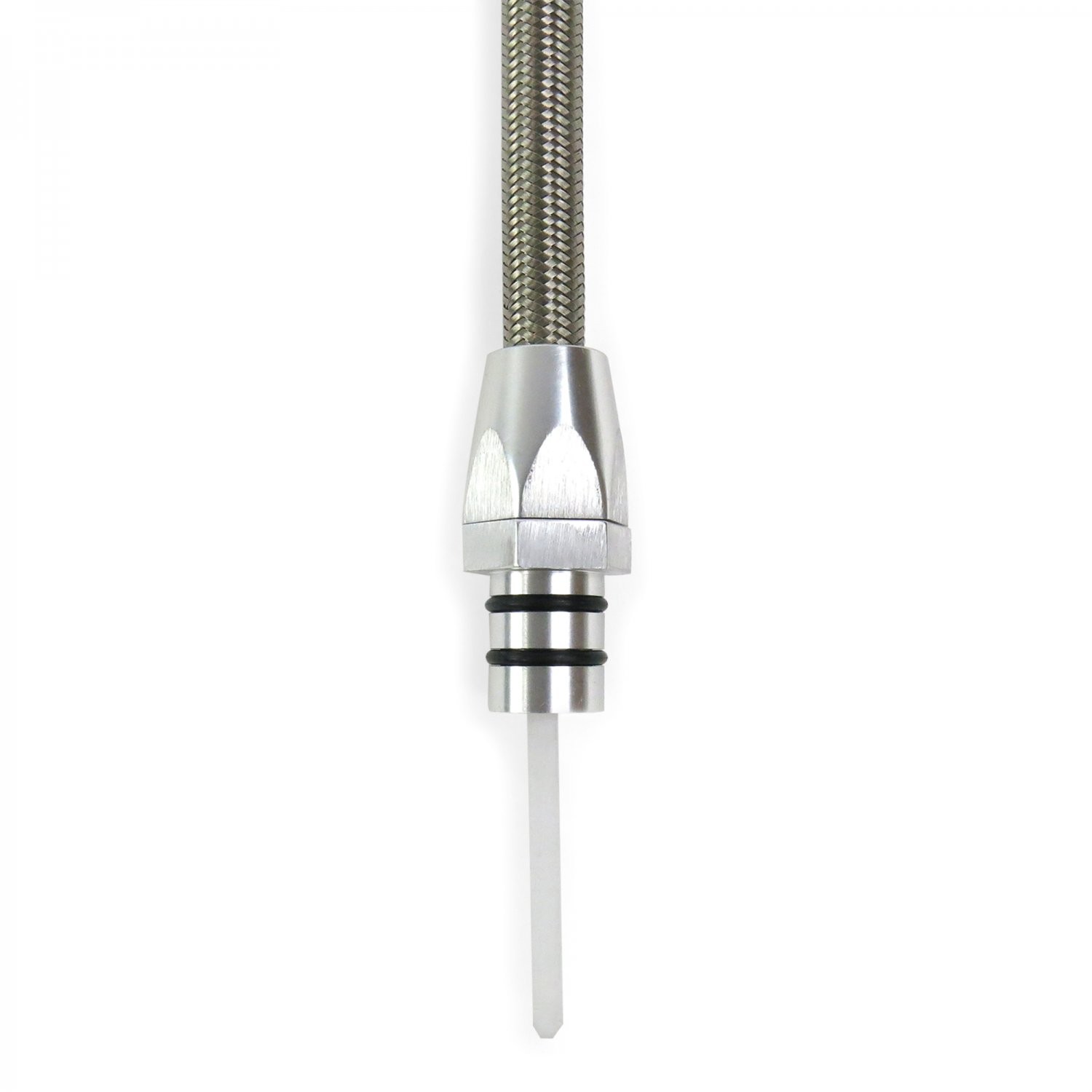 Hot Rod TH350 Billet / SS Braid Locking Transmission Dipstick Firewall Mount