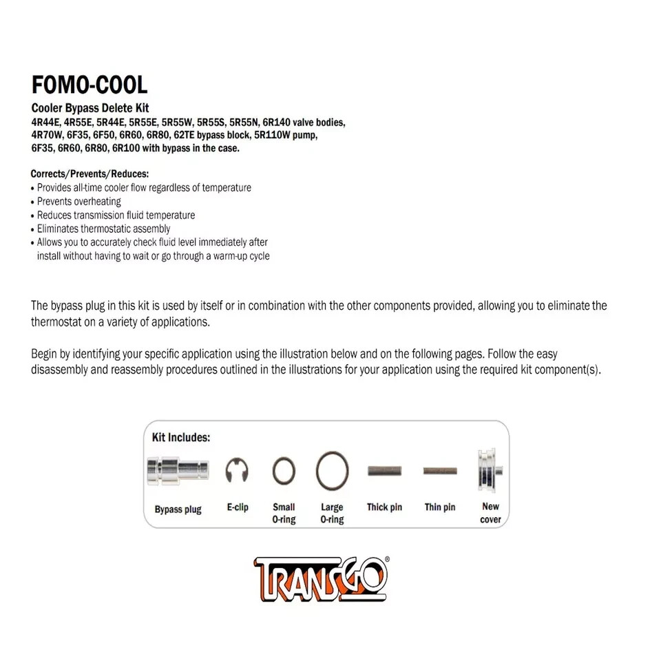 TransGo Transmission Cooler Bypass Kit Fits Many Models See Listing SKFOMO-COOL