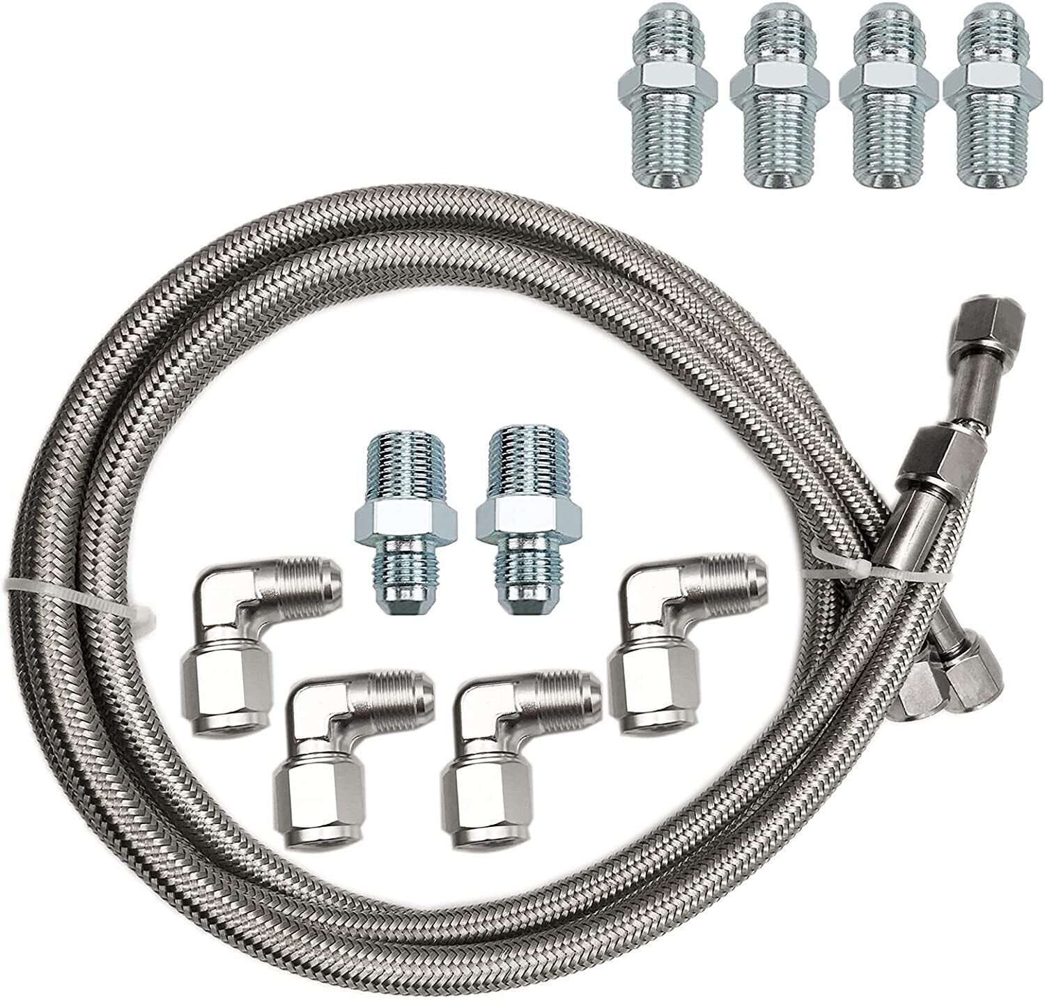 52” Length SS Braided Transmission Cooler Hoses Fittings For TH350 700R4 TH400