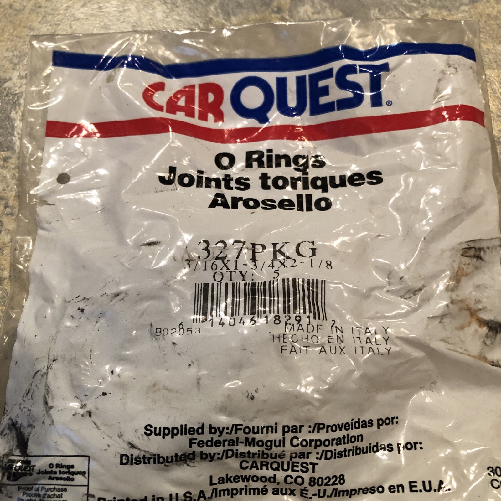 Multi Purpose Seal O-Ring Carquest 327PKG (Bag of 5) New Sealed Bag ! F+S