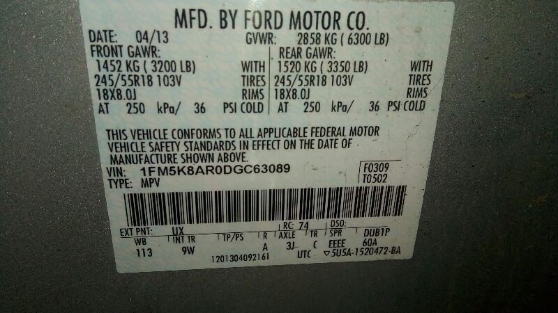 Automatic Transmission 6 Speed ID DA5P-7000-EA from 2013 EXPLORER 5049598