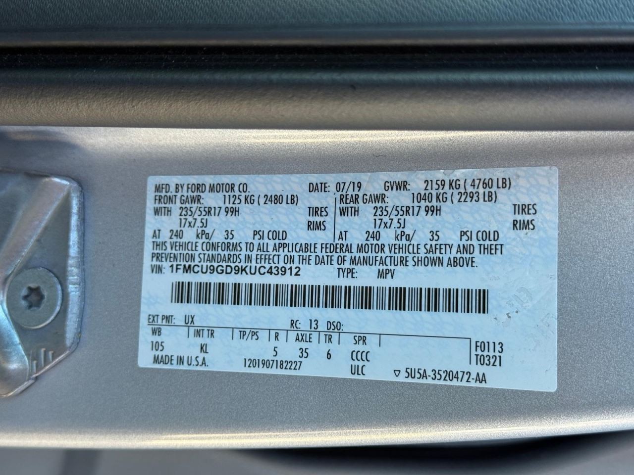 2018-2019 Ford Escape Automatic Transmission