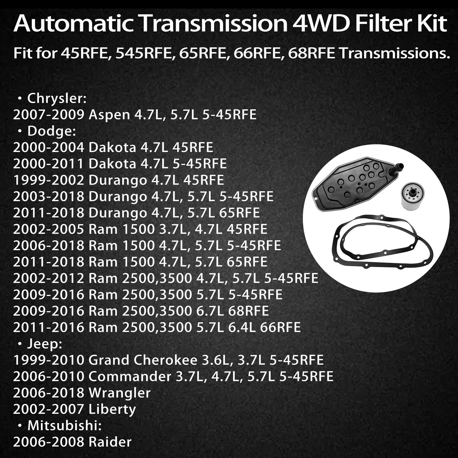 5179267AC Transmission Filter Kit 4WD Deep Pan For 99-18 Chrysler Dodge Ram Jeep