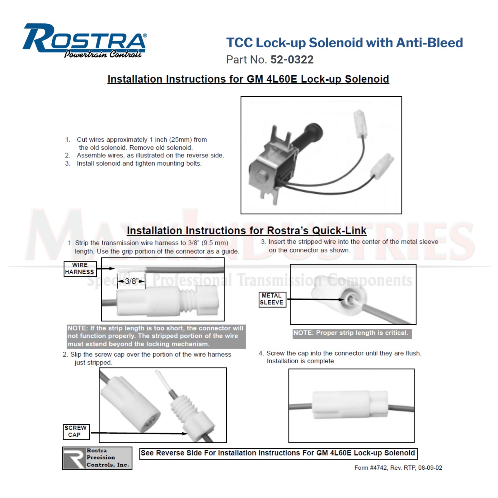 for GM Transmission TCC LOCK-UP SOLENOID Kit 200-4R 700R4 4L60E 4L65E (52-0322)