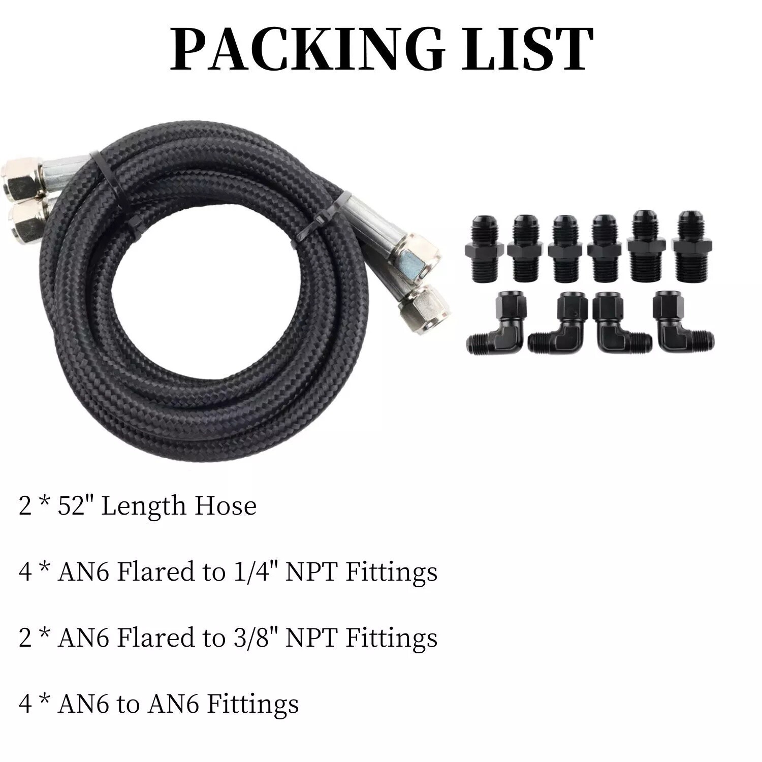 Black 52” Nylon Braided Transmission Cooler Hose Line Fitting TH350 700R4 TH400