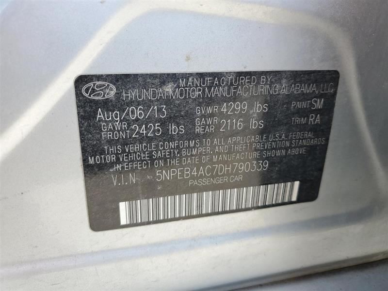 2011-2013 HYUNDAI SONATA Automatic Transmission 2.4L VIN C 8th Digit