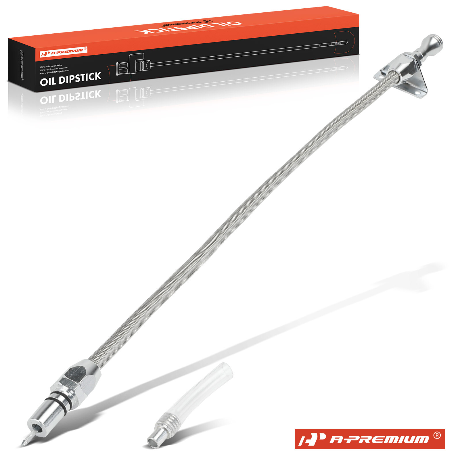 A-Premium Flexible Braided Trans Dipstick Firewall Mount for GM Turbo TH350/400