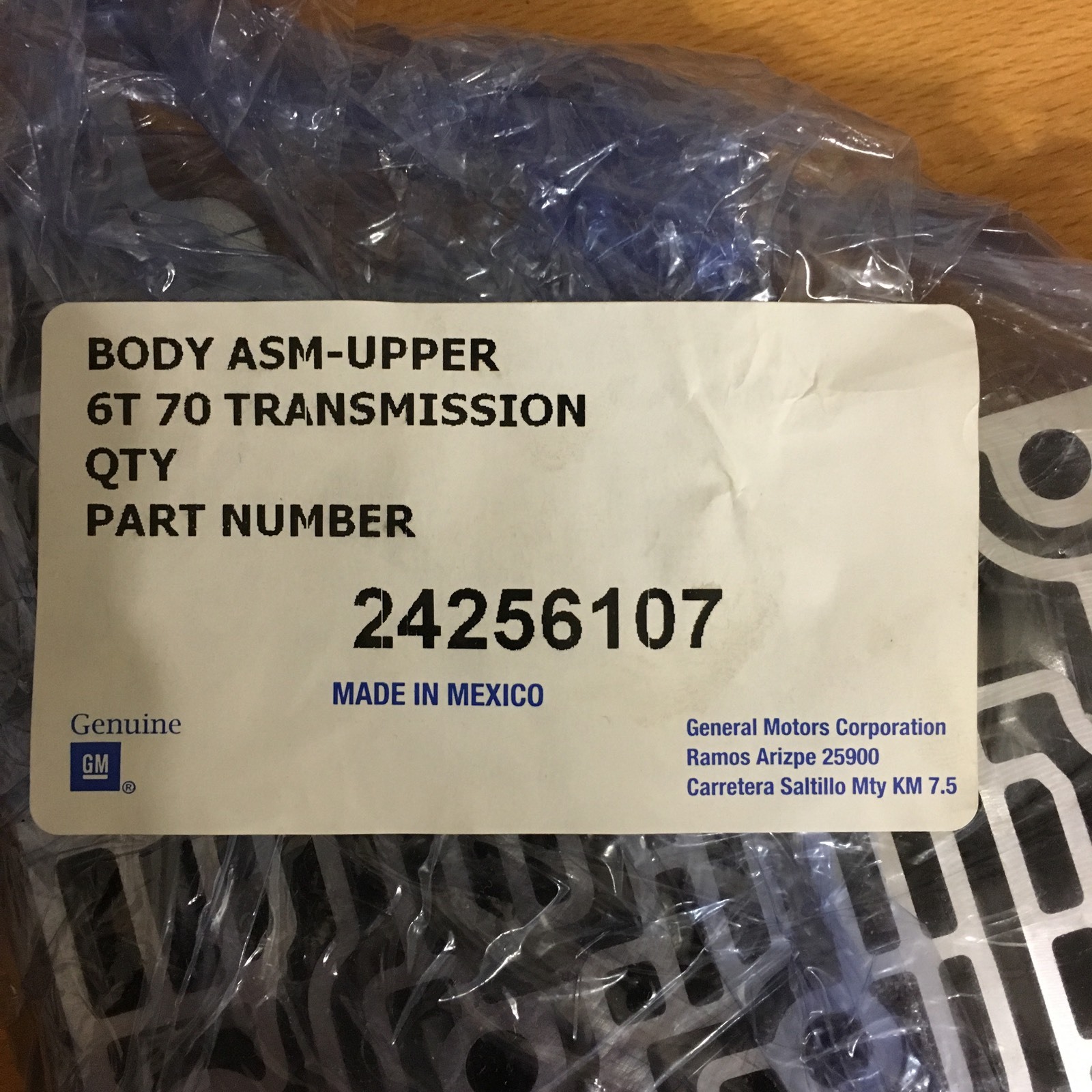 BODY. Transmission Main Control Valve Body Part #24256107