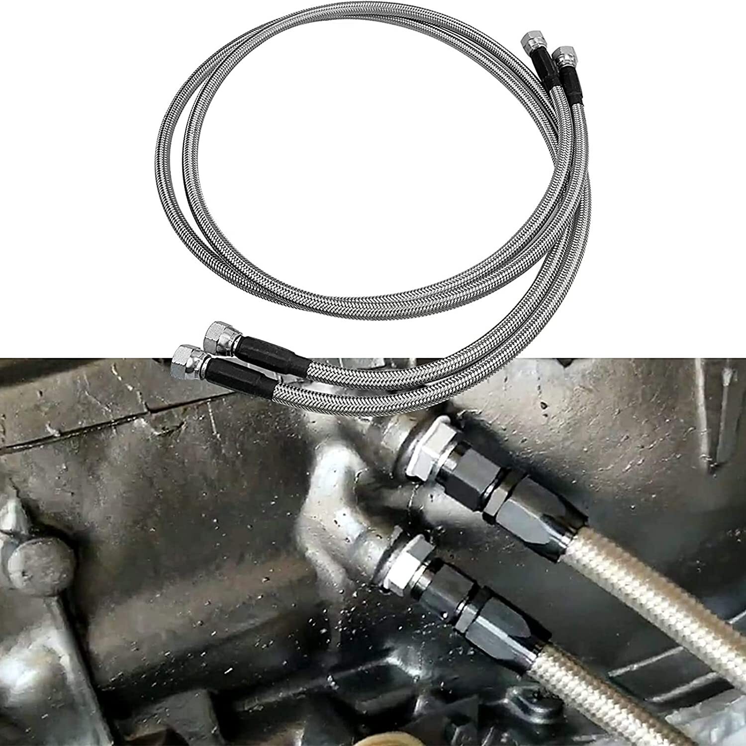 For GM 4L60E 4L80E Flexible SS Braided Transmission Cooler Lines Kit -6AN Hose