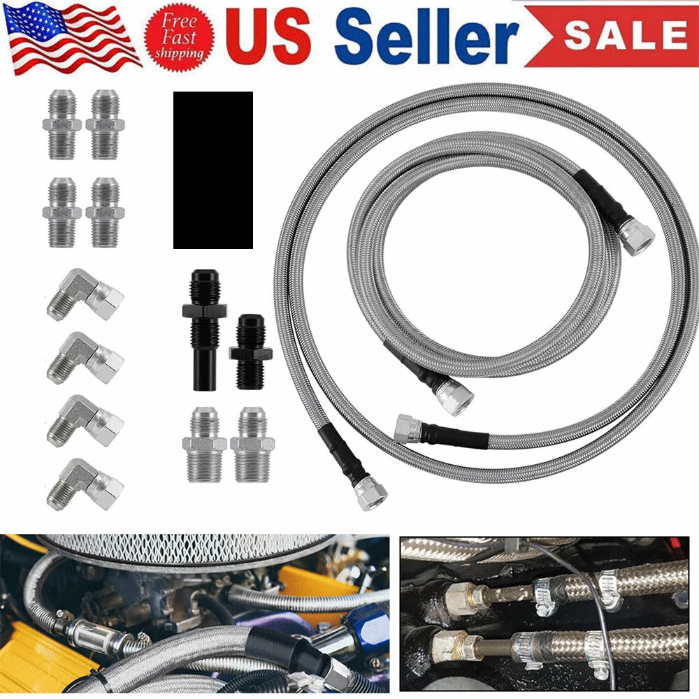 Fit For TH350 700R4 TH400 SS Braided Transmission Cooler Hoses Lines 70”Length