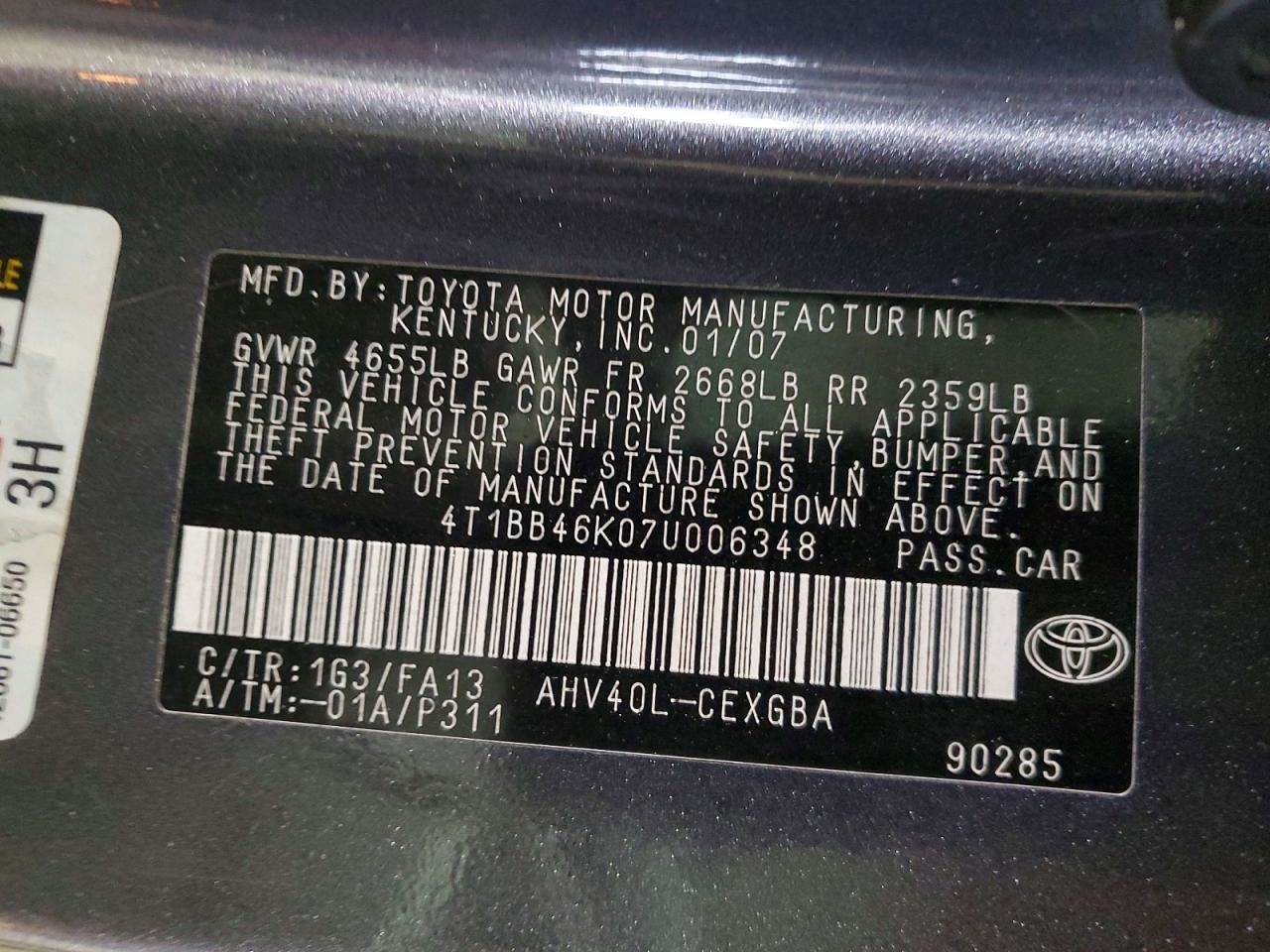 Automatic Transmission VIN B 5th Digit Hybrid 2.4L Fits 07-11 CAMRY 3181038