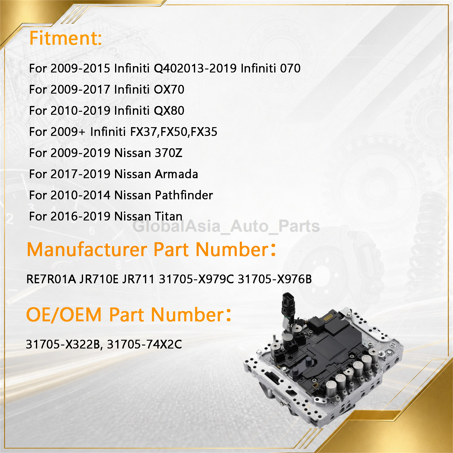 RE7R01A Programmed TCM Valve Body 31705X132B For 2014-2019 Infiniti Q50 Q60 3.7L