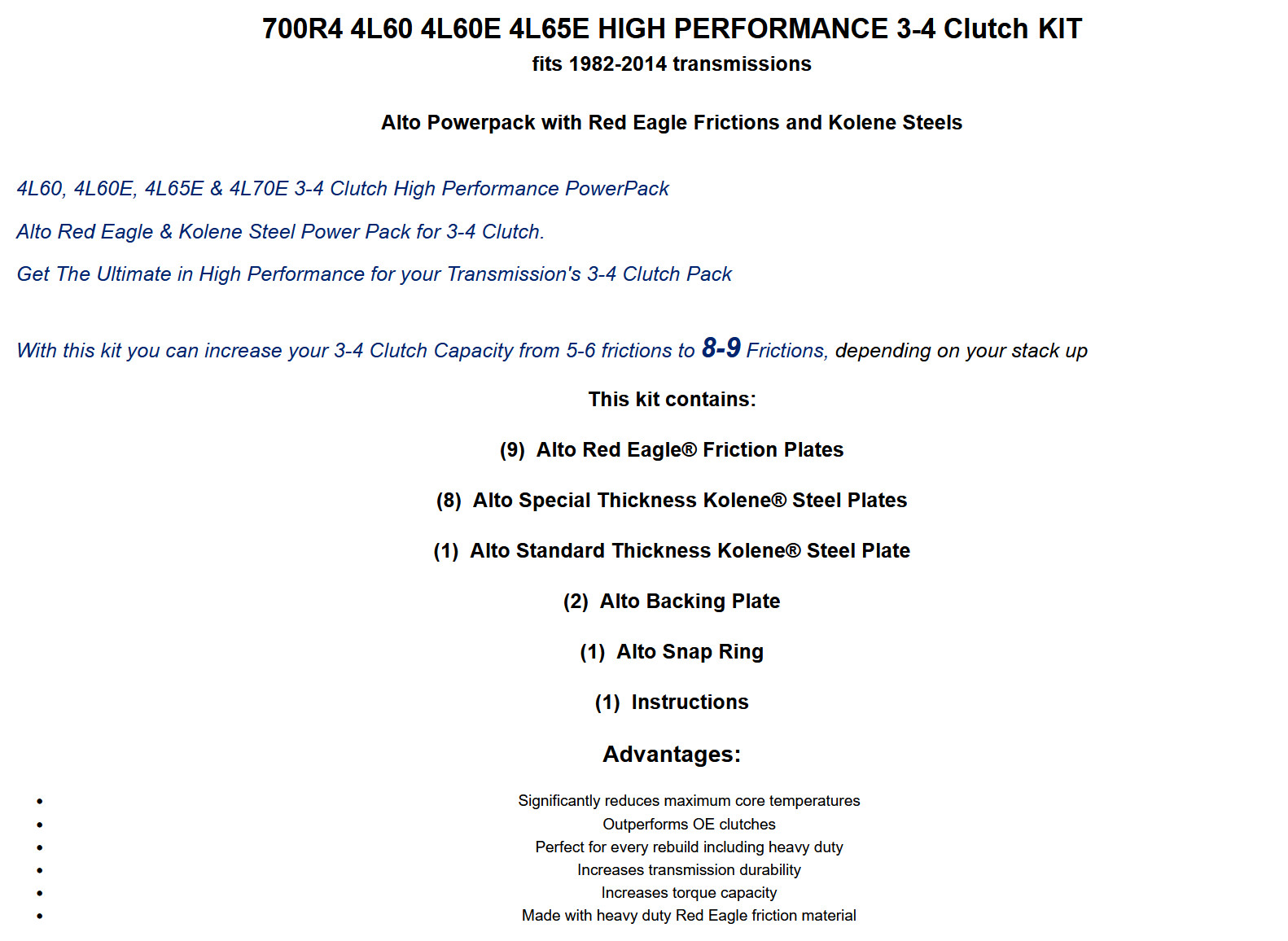 700R4 4L60E 4L65E High Performance 3-4 Clutch Alto Red with Kolene 1982-14
