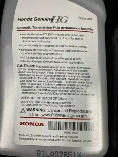 3-QTS ATF DW-1 Genuine OEM Honda Acura Automatic Transmission Fluid 08200-9008
