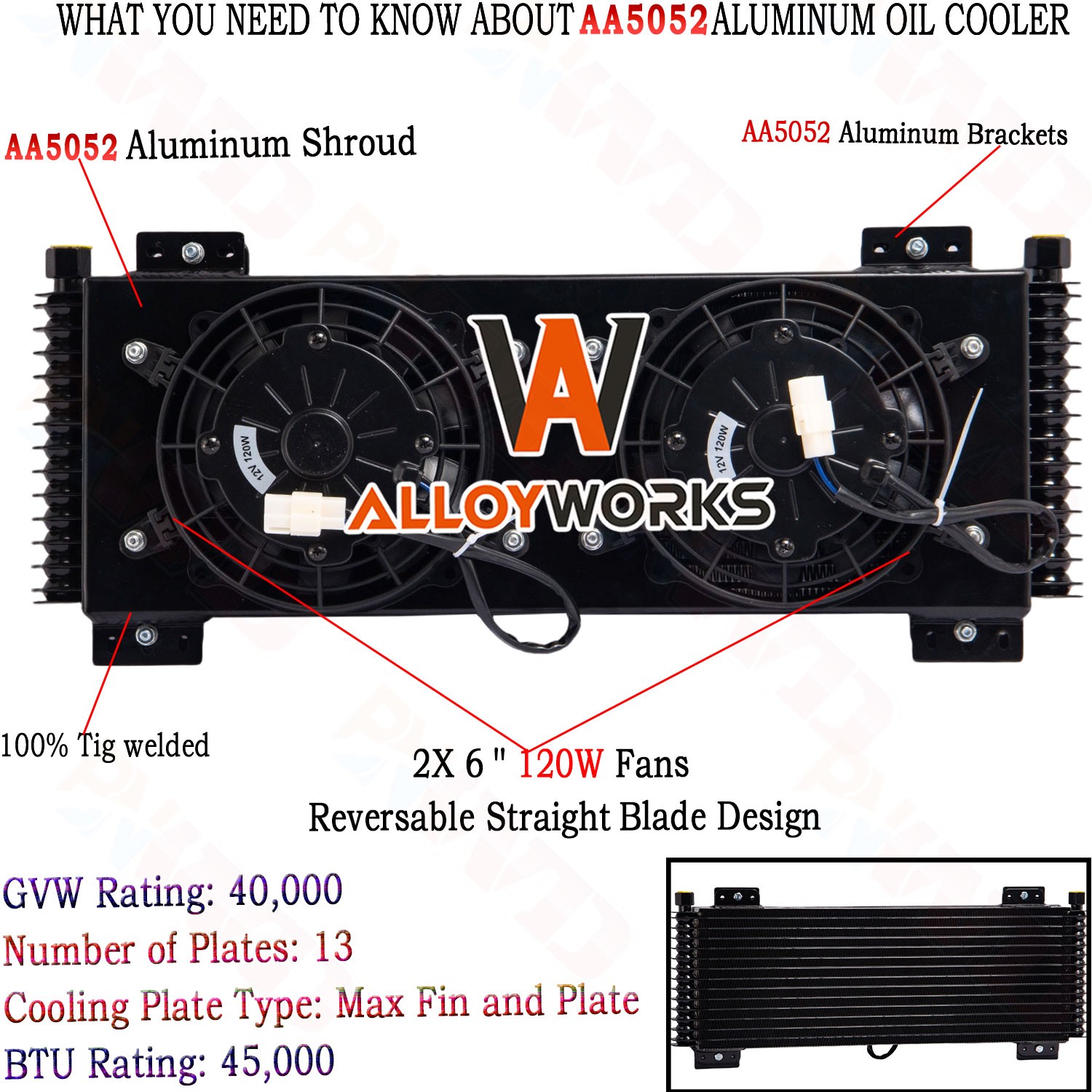 Black Transmission Oil Cooler+Shroud+6”Fans Kit For GVW Max 40,000 40K LPD47391