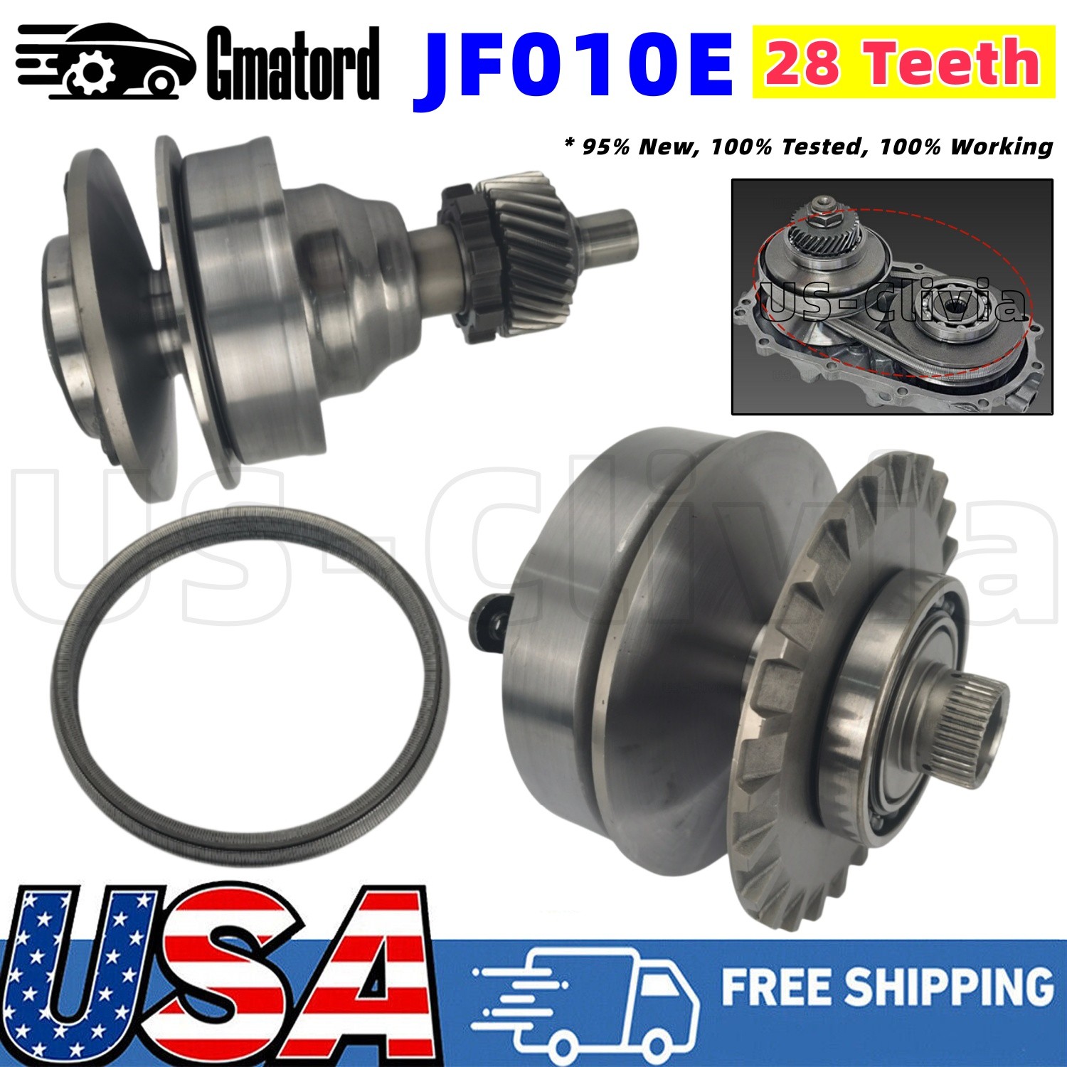 CVT Transmission Chain Belt & Pulley Kit Set 28-Teeth For Nissan RE0F09A JF010E