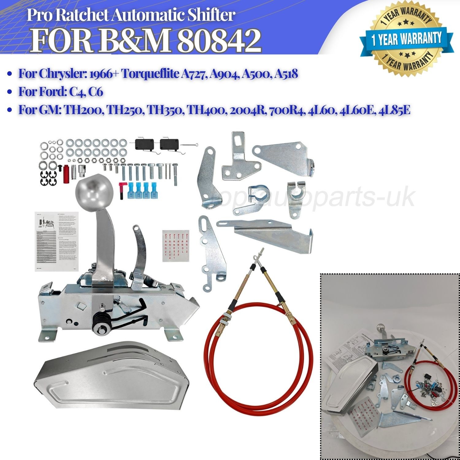Fit B&M 80842 Pro Ratchet Automatic B&M Shifter for 3 & 4 Speed Transmission