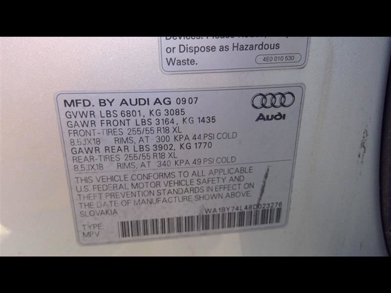Automatic Transmission 3.6L Transmission ID Khv Fits 07-08 AUDI Q7 2293226