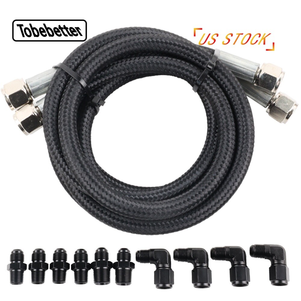 Black 52” Nylon Braided Transmission Cooler Hose Line Fitting TH350 700R4 TH400