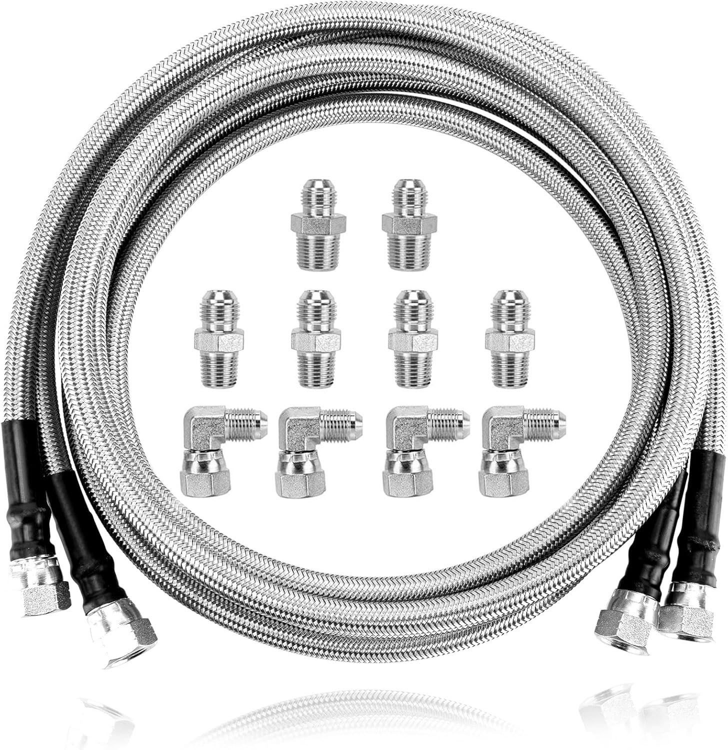 SS Braided Transmission Cool Hoses Lines Kit For Chevy Ford TH350 700R4 TH400