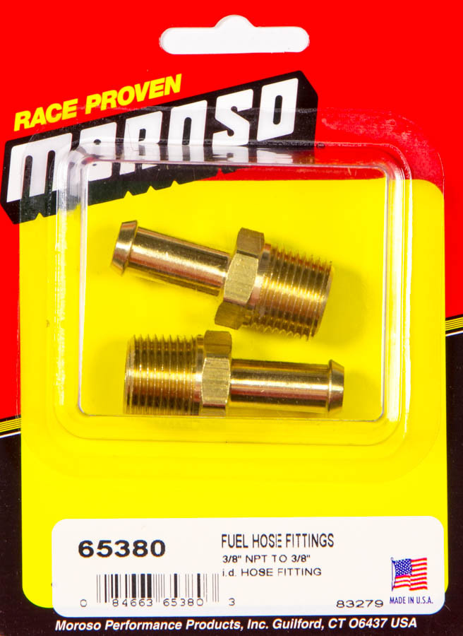Moroso 65380 Fitting Fuel Hose 3/8 Npt To 3/8 Hose Brass Fittings