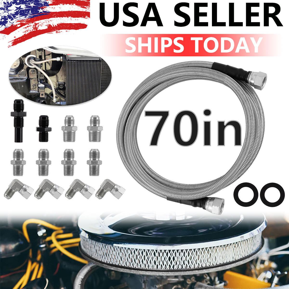 For GM 4L60E 4L80E Flexible SS Braided Transmission Cooler Lines Kit -6AN Hose