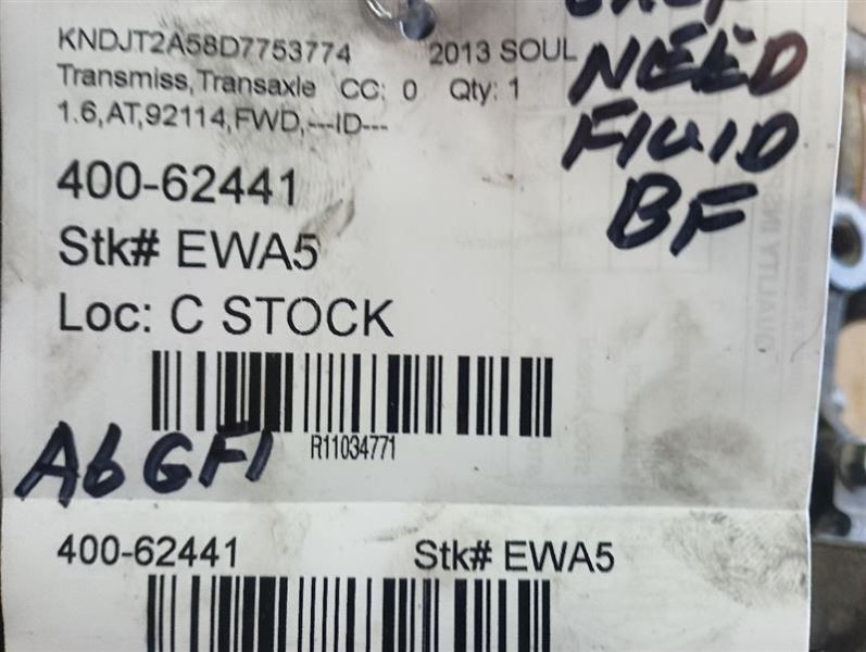 A6GF1 Automatic Transmission FWD 1.6L From 2013 SOUL (11034771