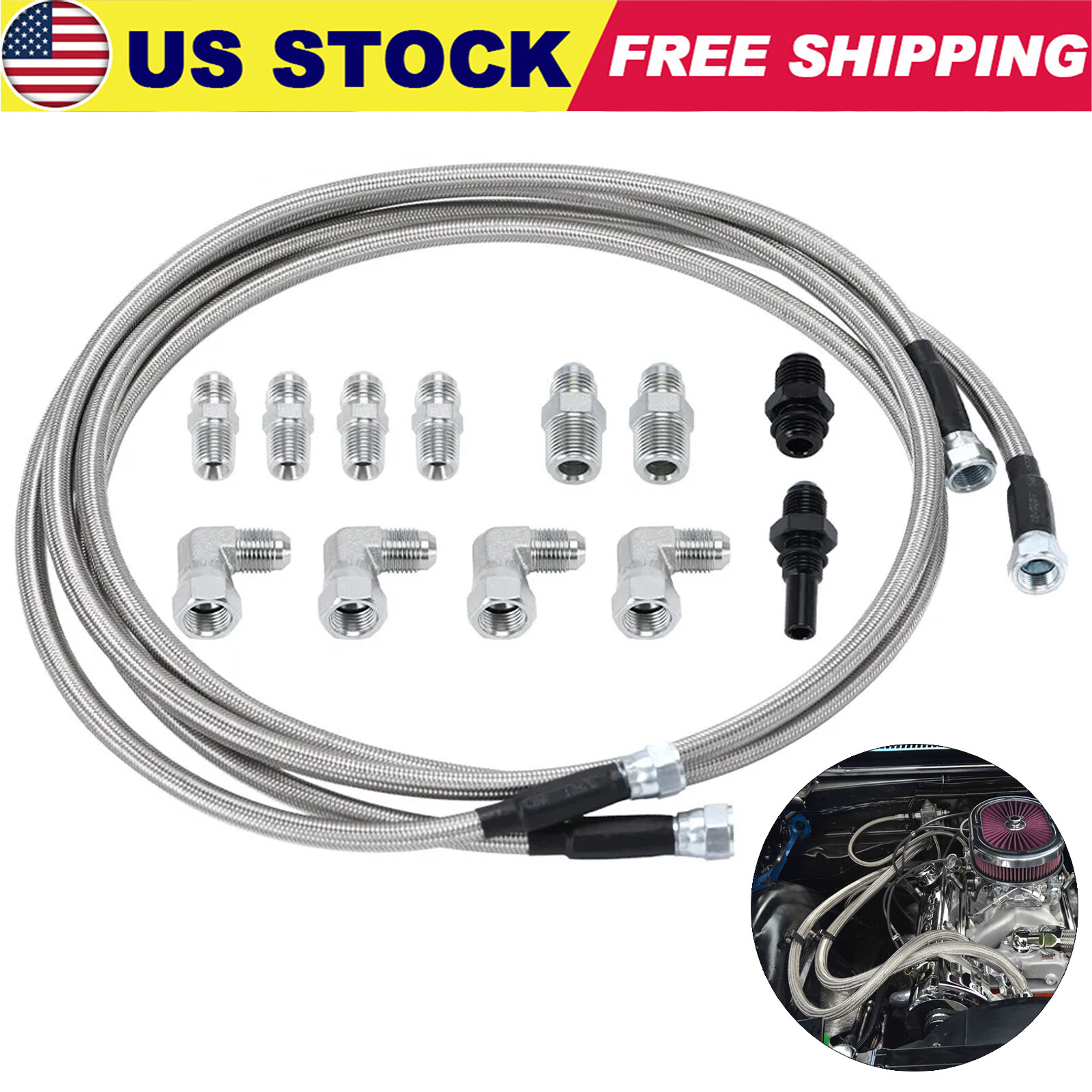 For GM 4L60E 4L80E Flexible SS Braided Transmission Cooler Lines Kit -6AN Hose