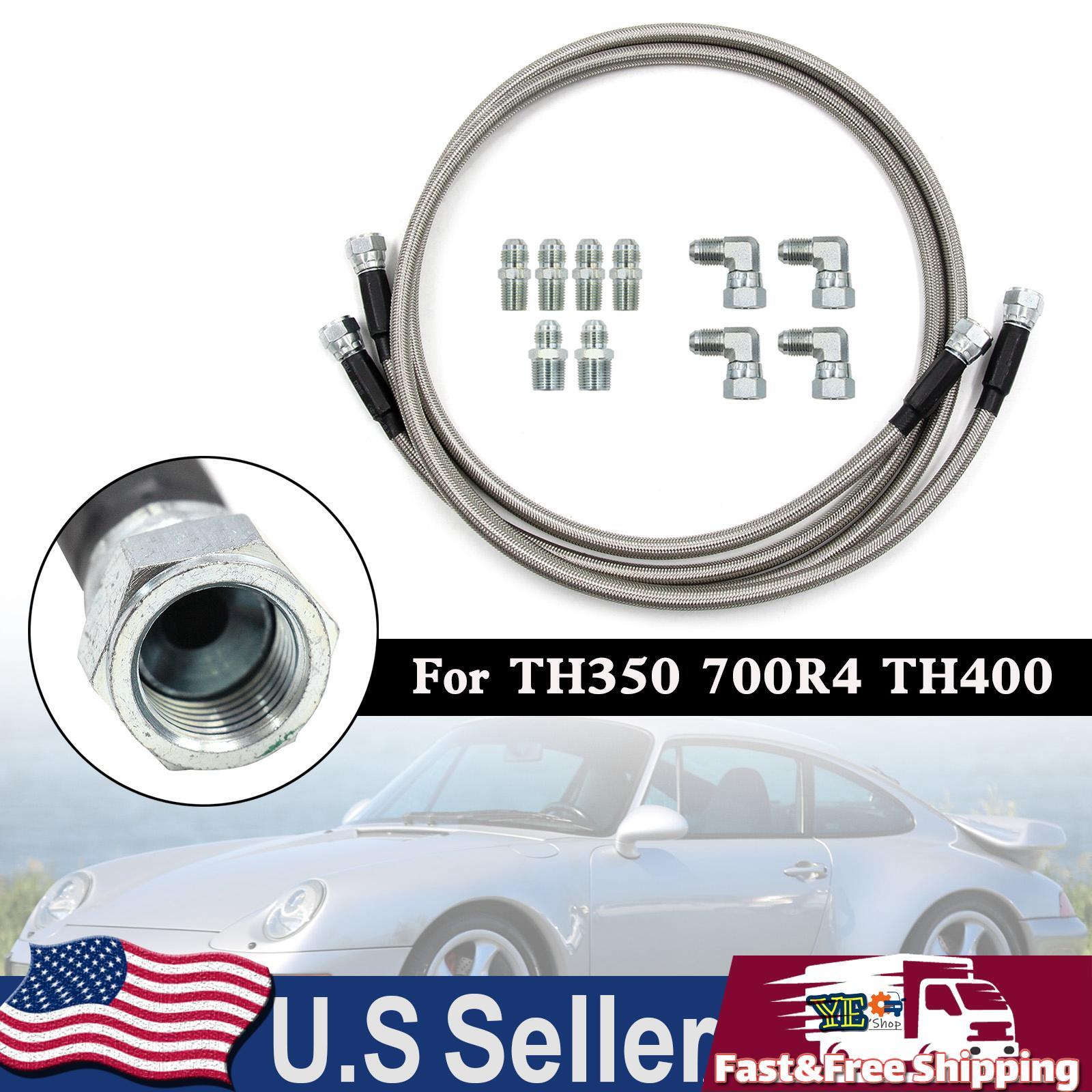 52″ Length SS Braided Transmission Cooler Hose Lines For TH350 700R4 TH400